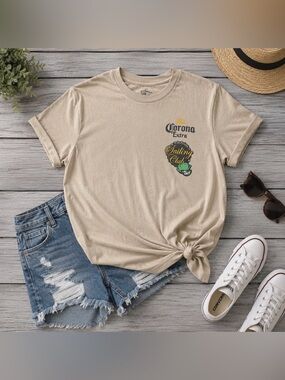 Corona Extra Nautical Sailing Club Graphic Tee Vintage Style T-Shirt | Size: L